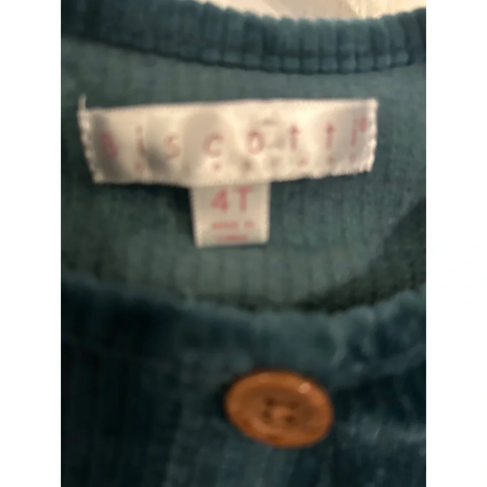 Biscotti‎ Collezione Girls Teal Ribbed Velvet Tiered Button Down Dress 4T k7078